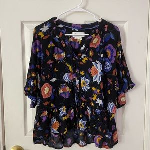 Anthropologie Black Floral Blouse